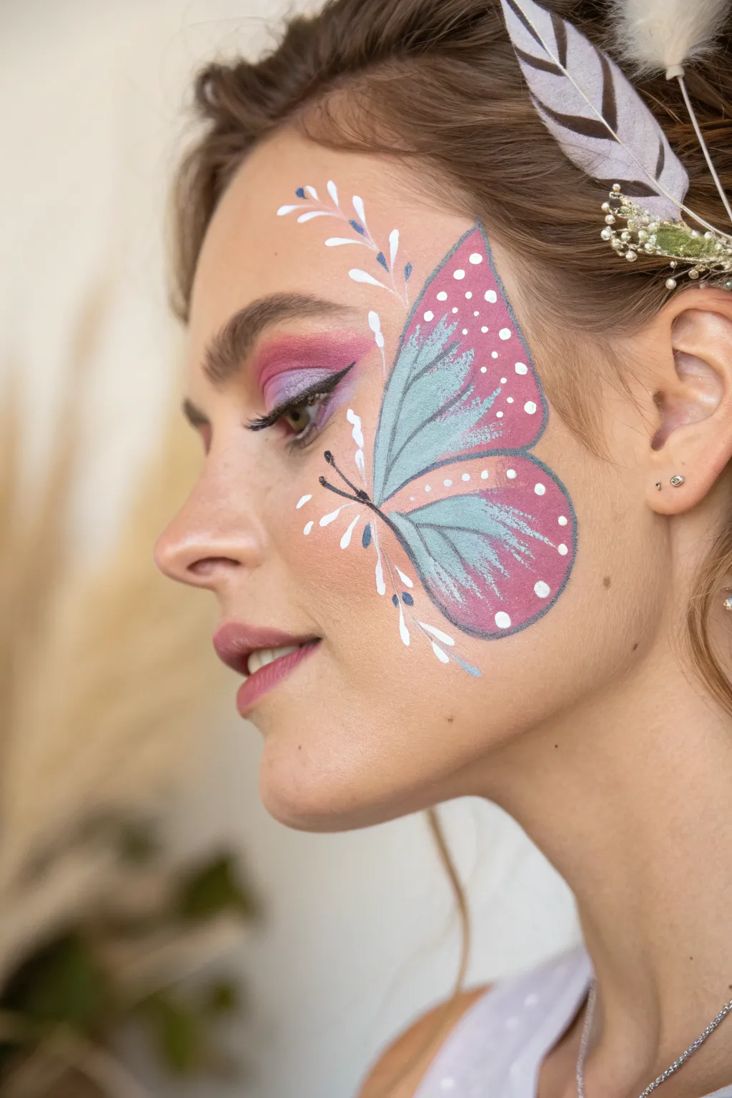 Unleash your imagination with a mystical butterfly face paint that dances with color and elegance.