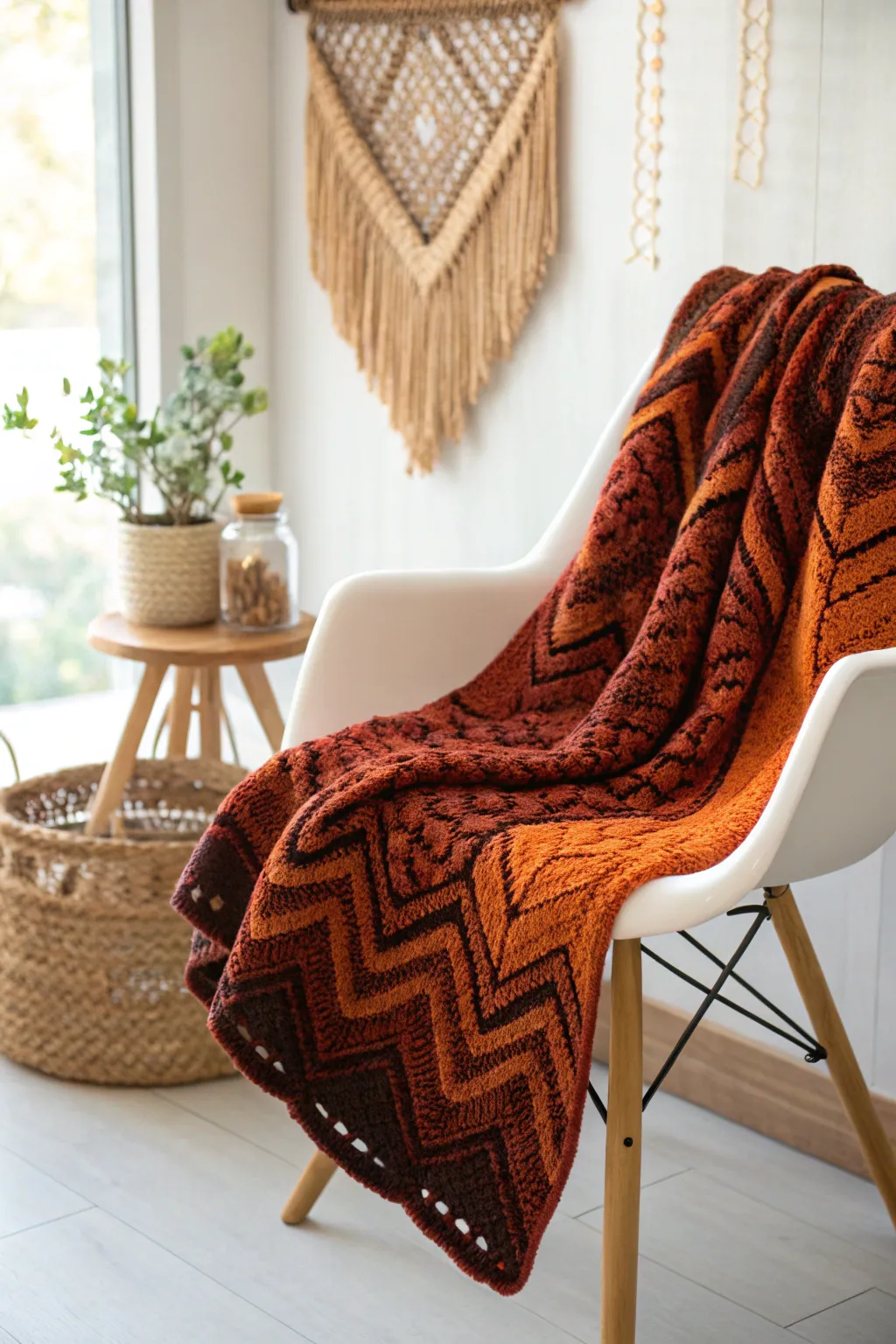 Wrap yourself in the warmth of fall with this cozy, hand-crocheted blanket throw.
