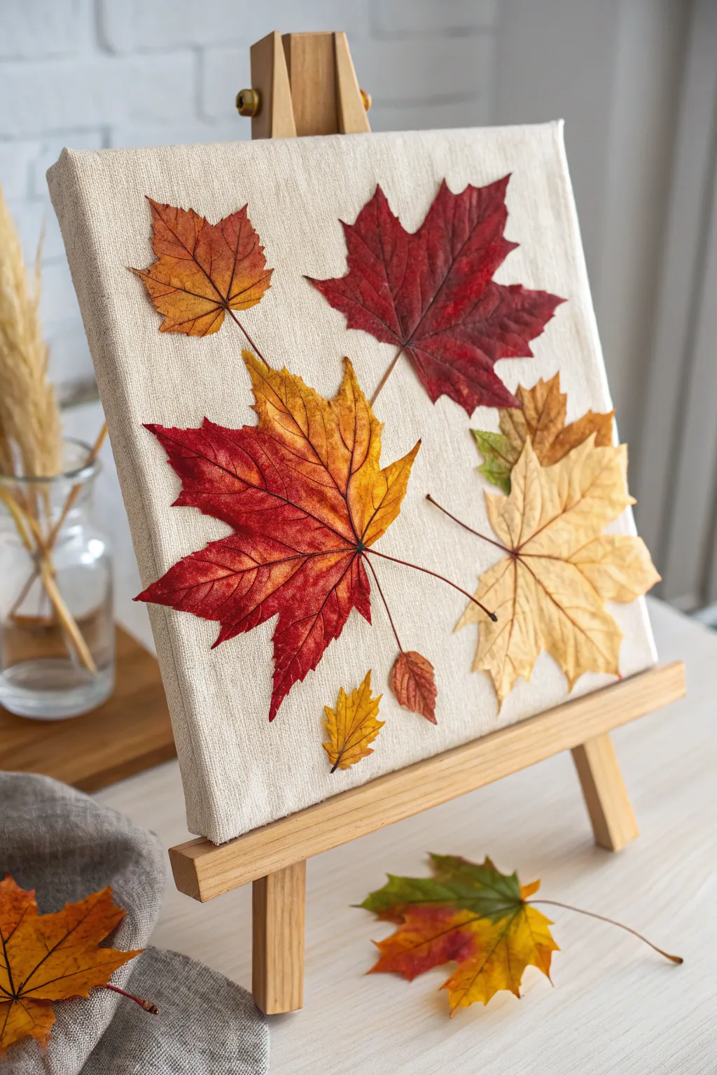 Embrace the beauty of fall with a serene leaf painting that captures nature's palette in every stroke.