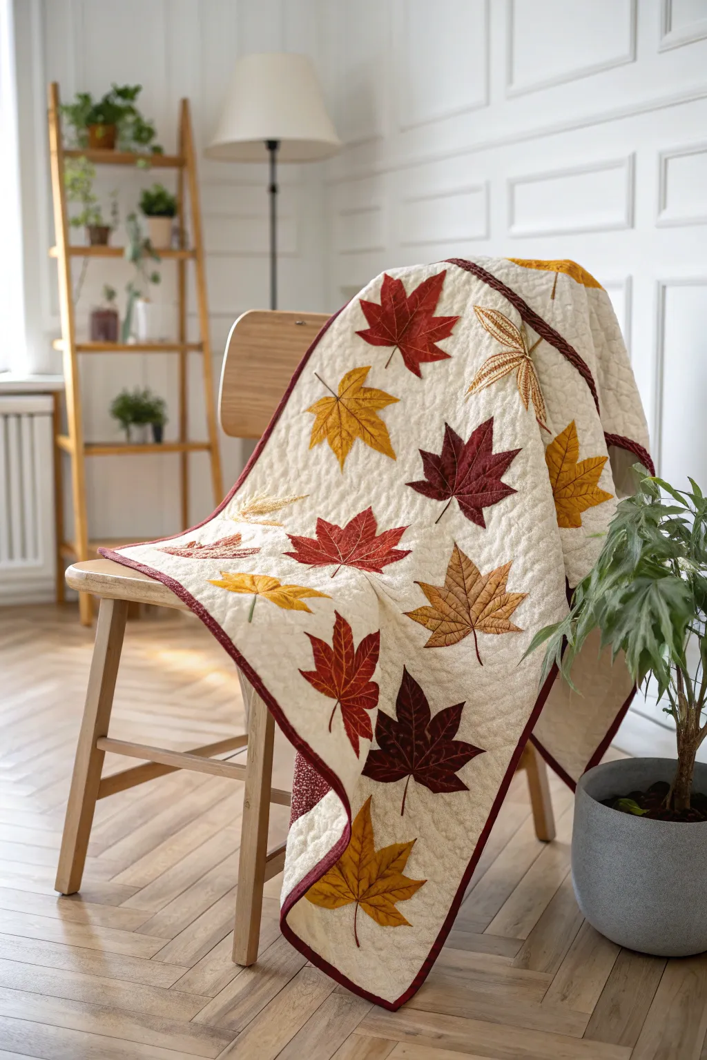 Embrace the beauty of autumn with a handcrafted quilt that brings the elegance of falling leaves into your home.