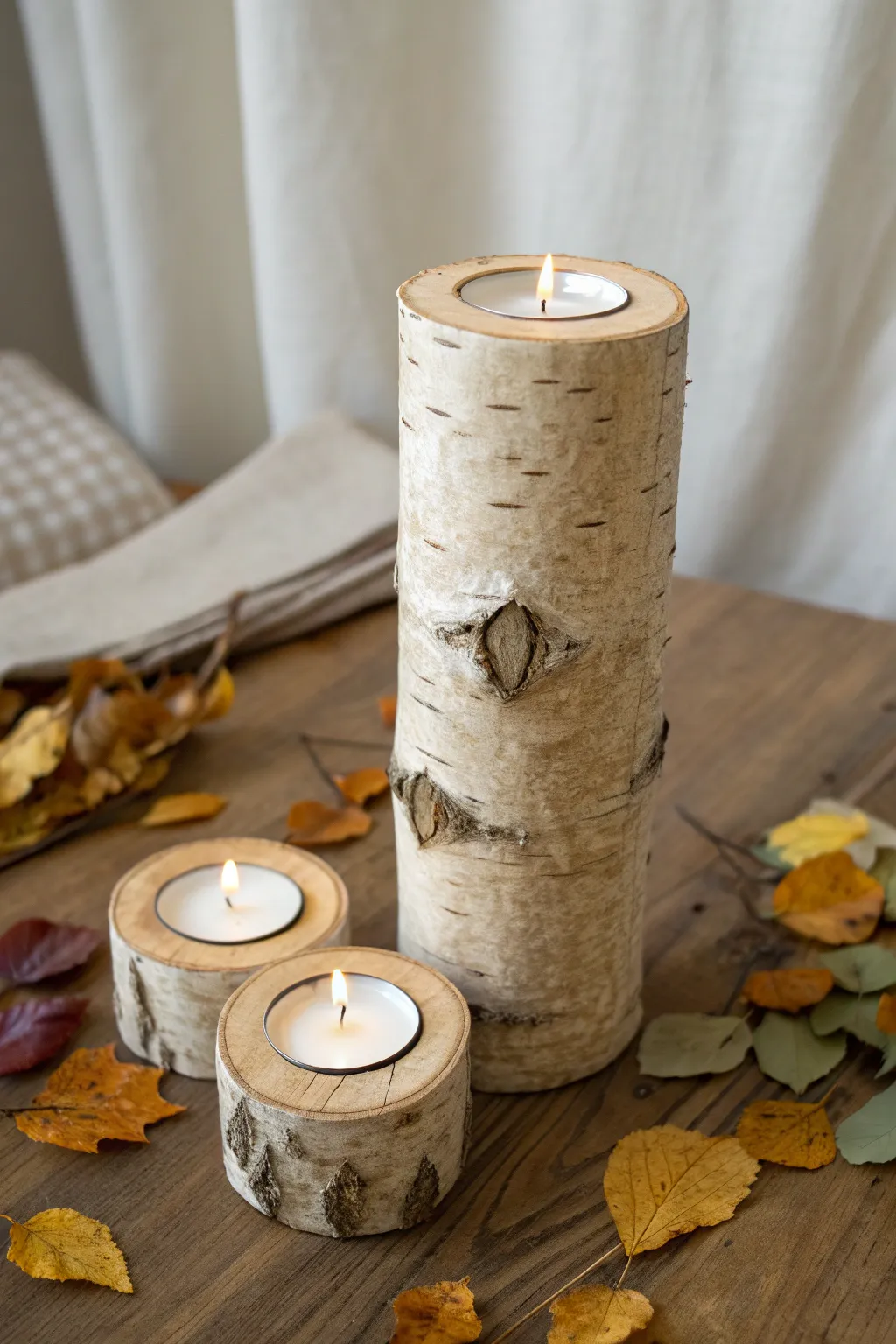 Embrace the warmth of fall with handcrafted rustic candle holders, blending minimalist elegance with natural beauty.
