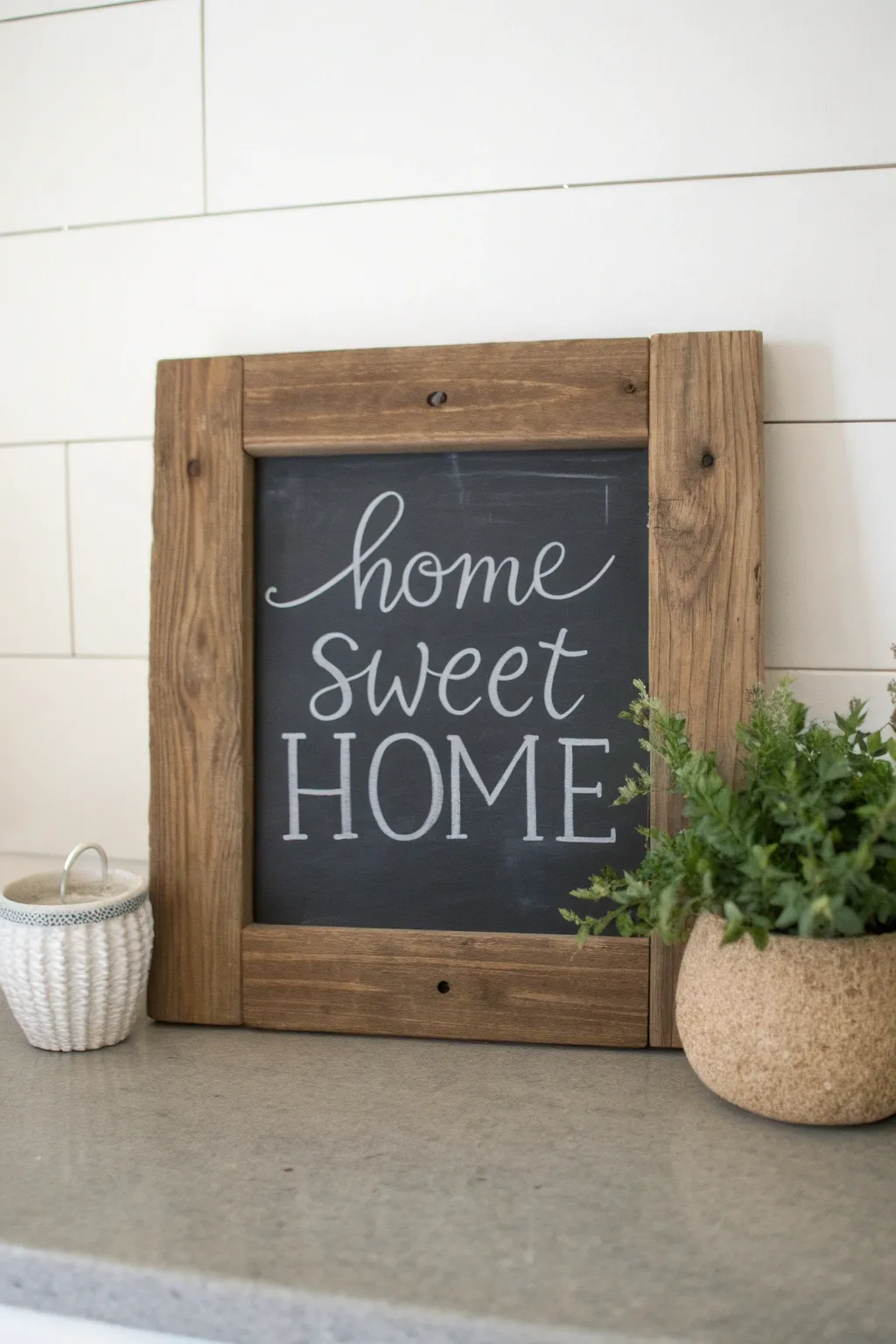 Transform your home with heartwarming quotes like 'Home Sweet Home' on a chic farmhouse chalkboard, blending minimalist elegance with Boho warmth.