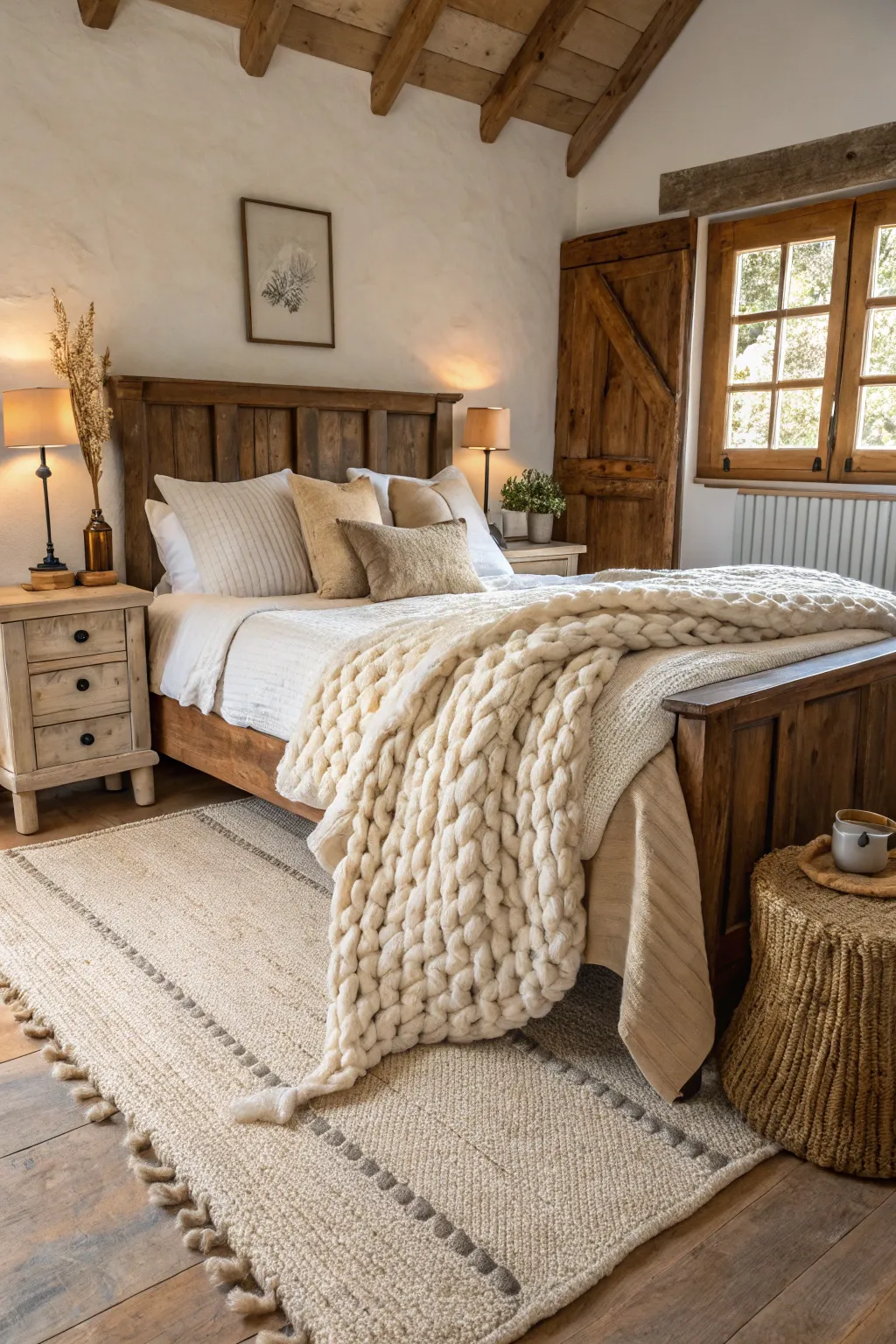 Cozy textures create a welcoming and comfortable environment.