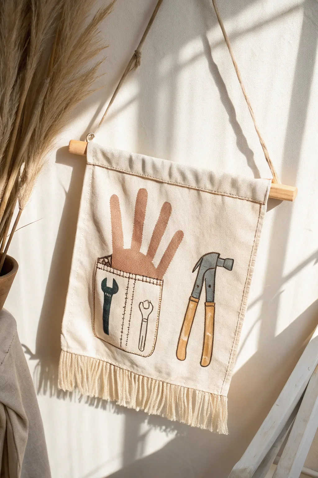 Craft a heartfelt gift with this handprint tool belt art, blending simplicity and creativity for a memorable Father's Day surprise.