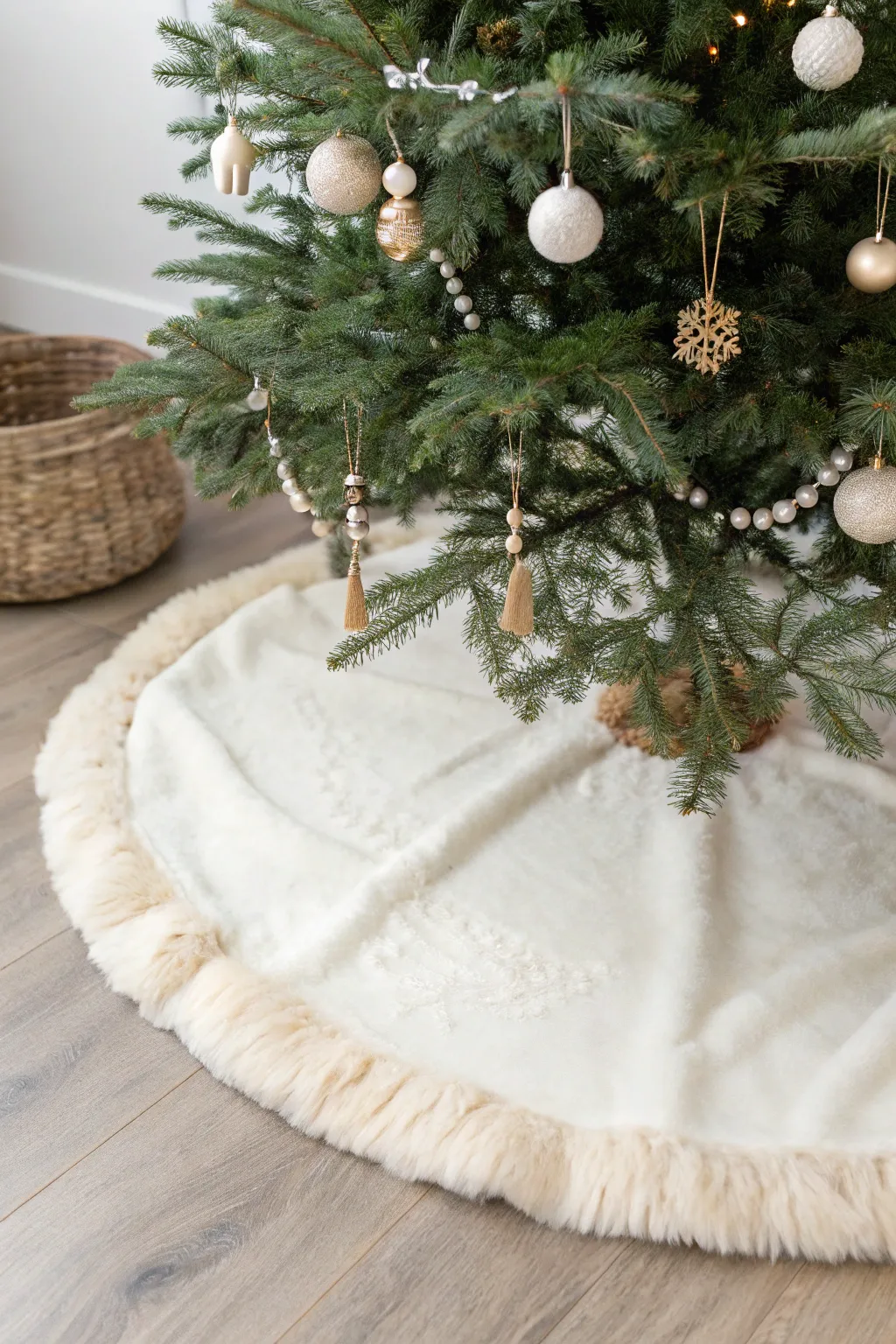 Transform your holiday decor with a chic faux fur tree skirt for a touch of elegance and warmth.