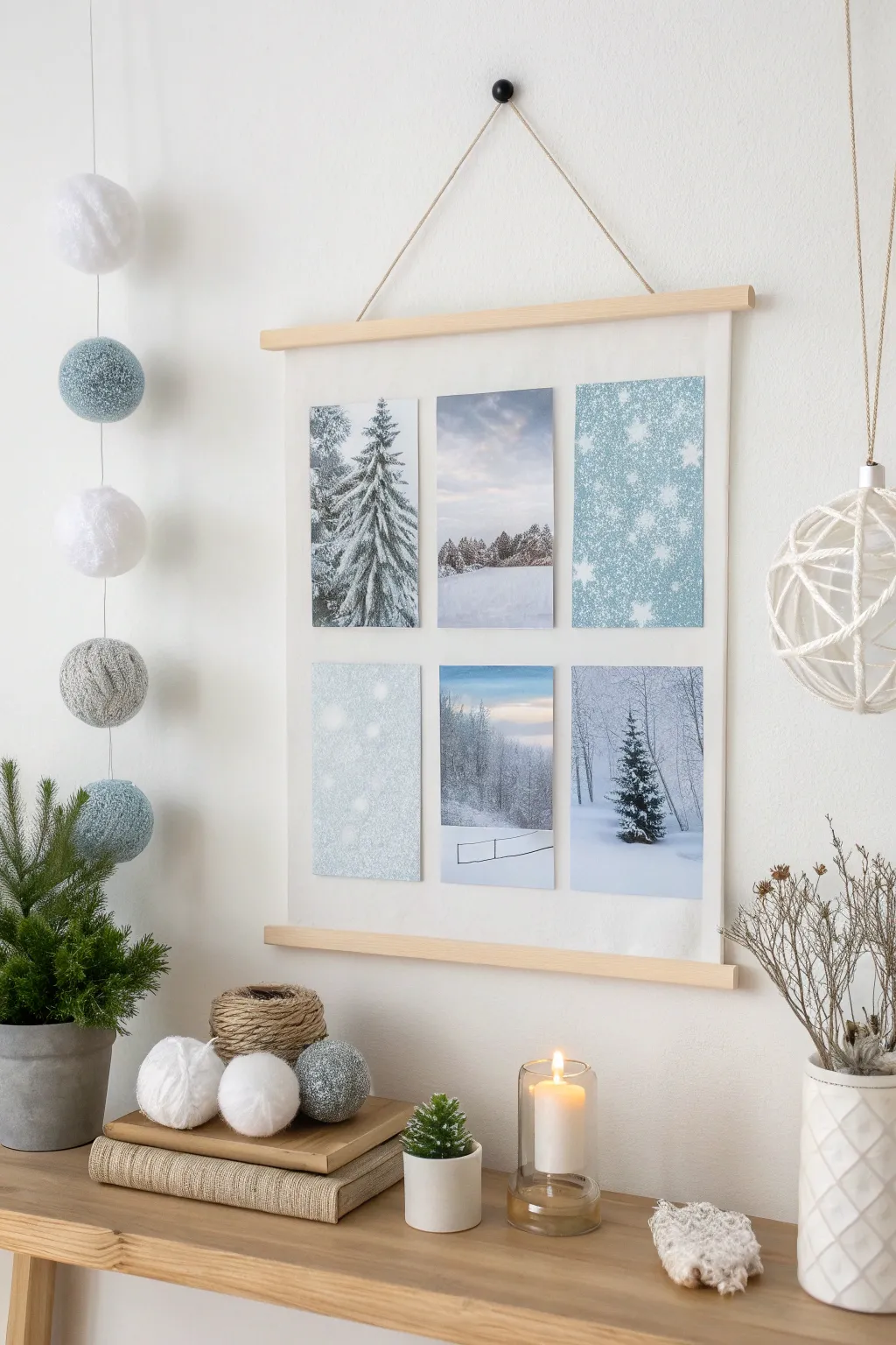 Embrace the serene beauty of winter with a minimalist collage that captures the essence of a snowy wonderland.