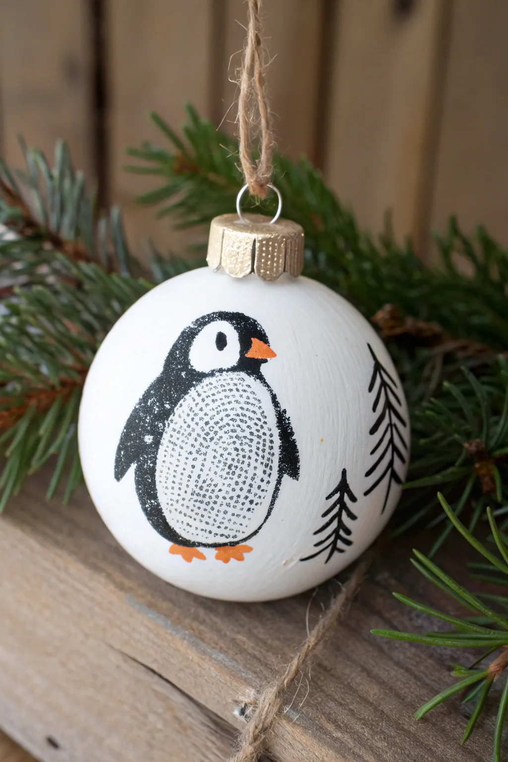 Crafted with Love: A Fingerprint Penguin Ornament that Adds a Touch of Whimsy and Warmth to Your Holiday Decor.