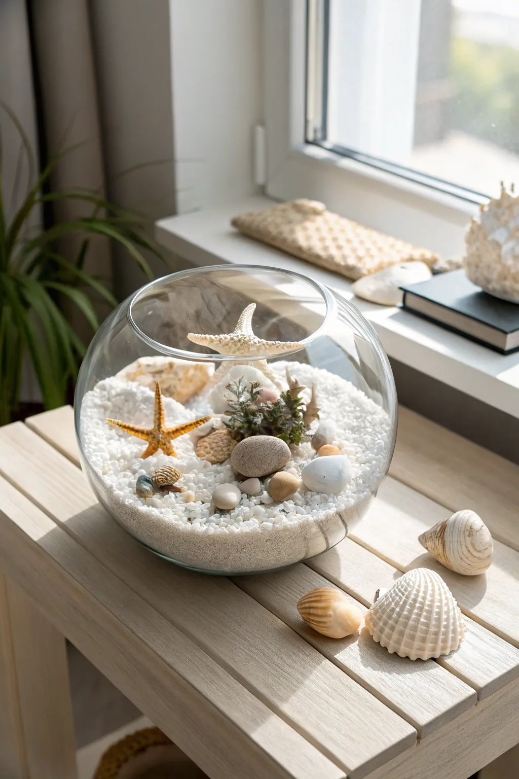 Bring the beach to your living room with this minimalist fish bowl terrarium!