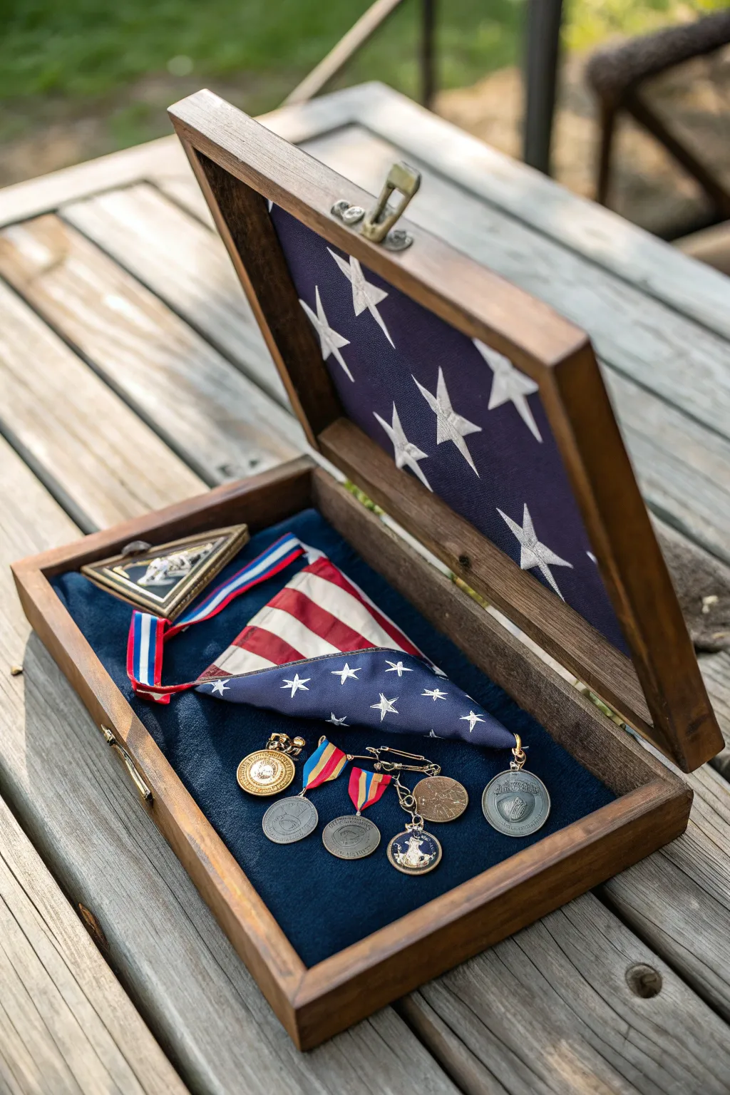 A proud display of medals and ribbons.