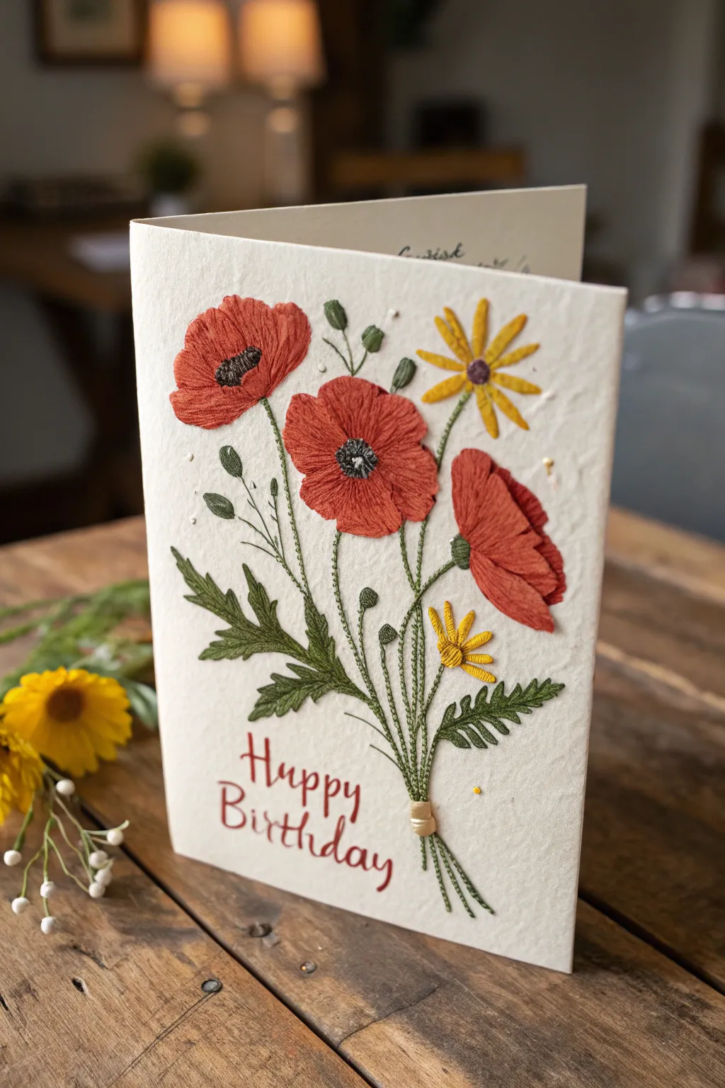 Celebrate with bold florals: A handcrafted card that captivates with vibrant colors and minimalist elegance.