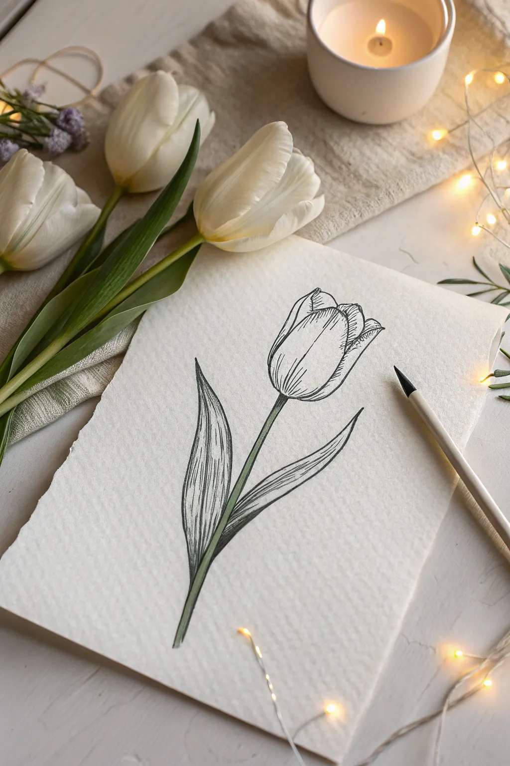 Capturing the elegance of spring with a minimalist tulip drawing.