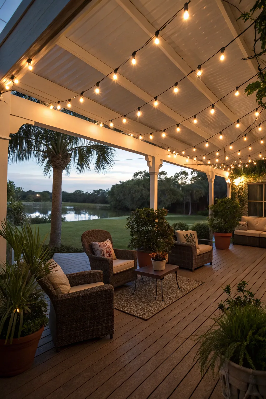 Enhance your lanai with enchanting lighting for cozy evenings.