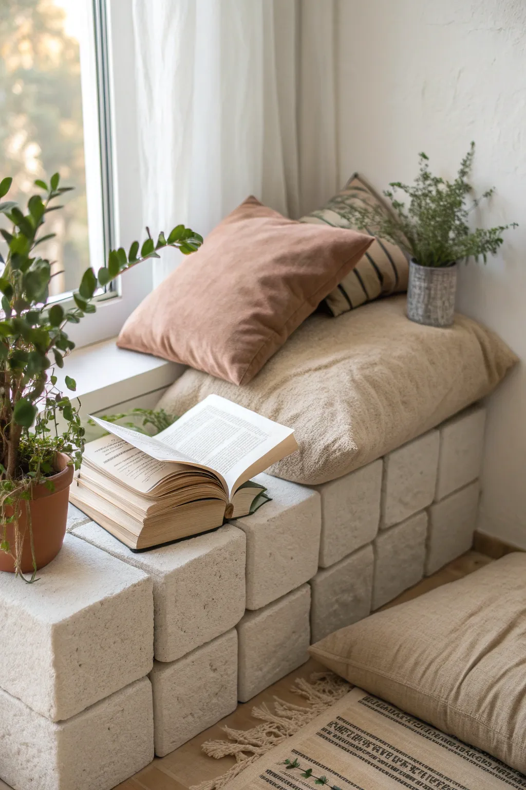 Transform foam blocks into your perfect reading retreat with minimalist charm and cozy comfort.