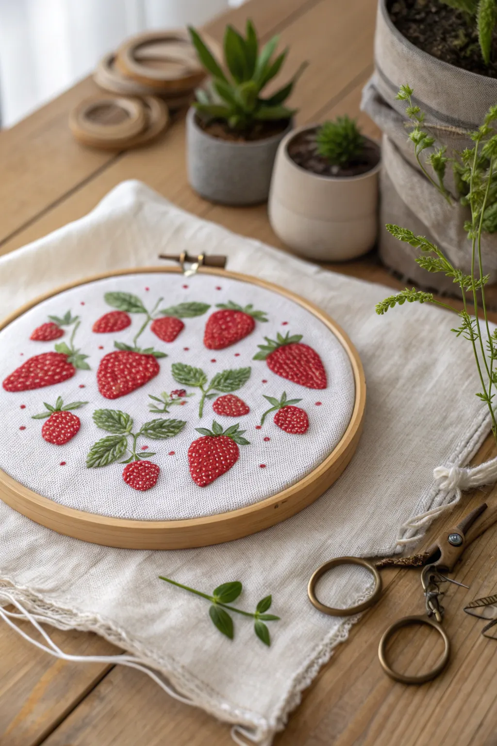 Add a pop of charm to your space with these sweet strawberry cross-stitches!