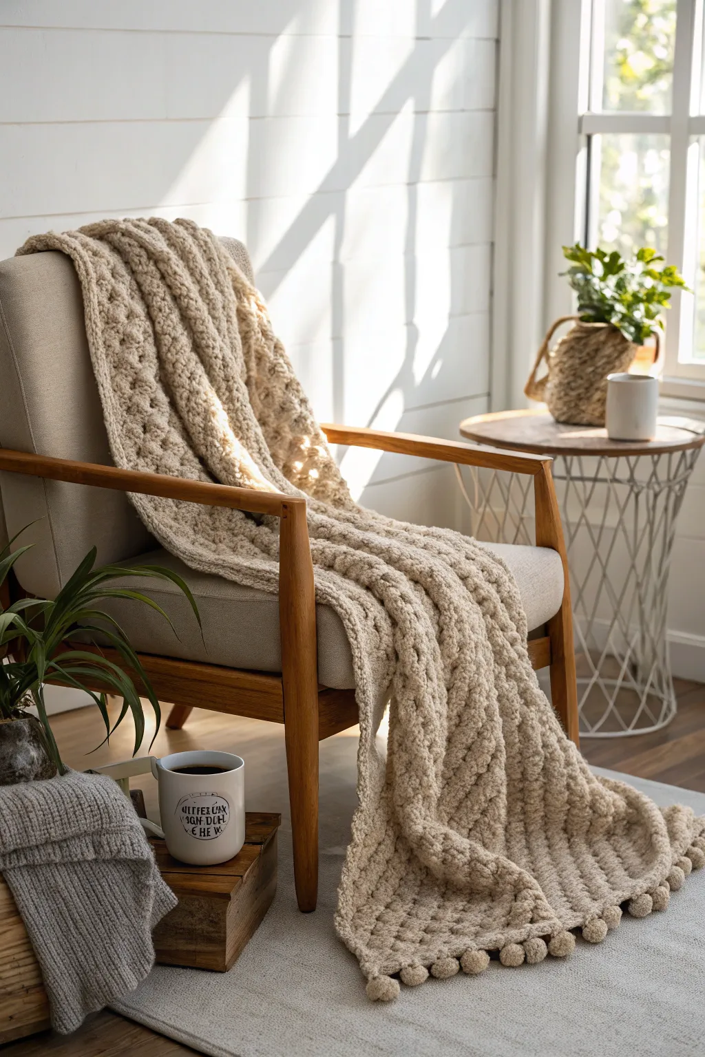 Wrap yourself in the warmth of handmade comfort with this charming crochet throw blanket. Perfect for adding a touch of cozy elegance to any minimalist space.
