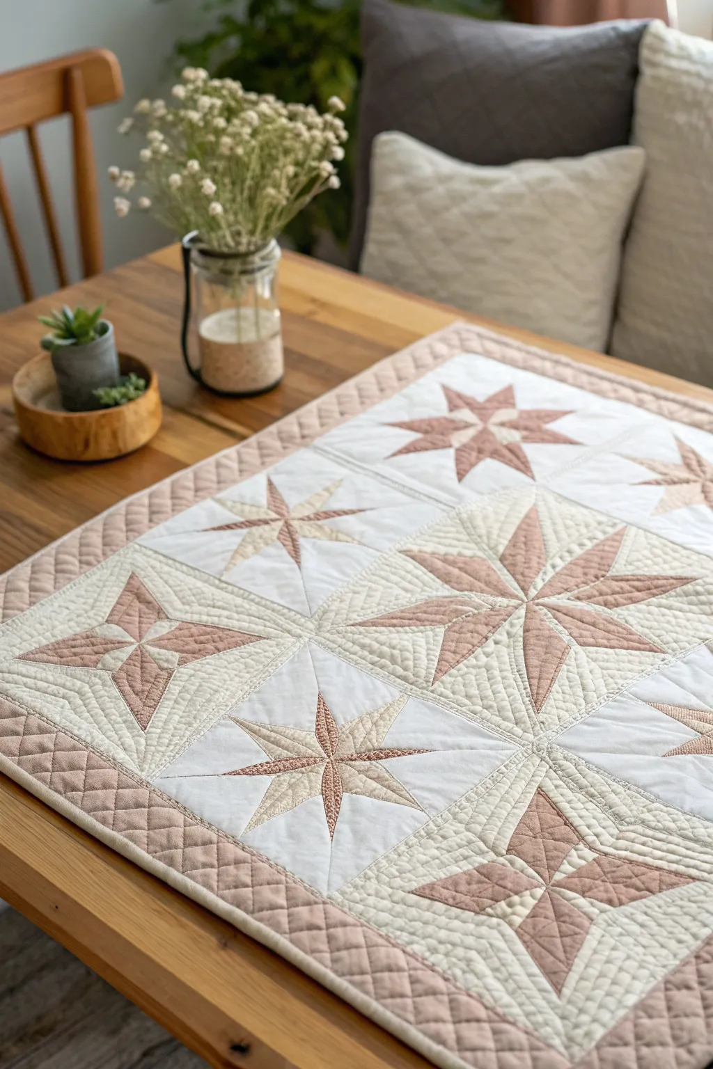Elevate your star blocks with a touch of Scandinavian simplicity and boho charm. Let the intricate crosshatch quilting make your stars shine!