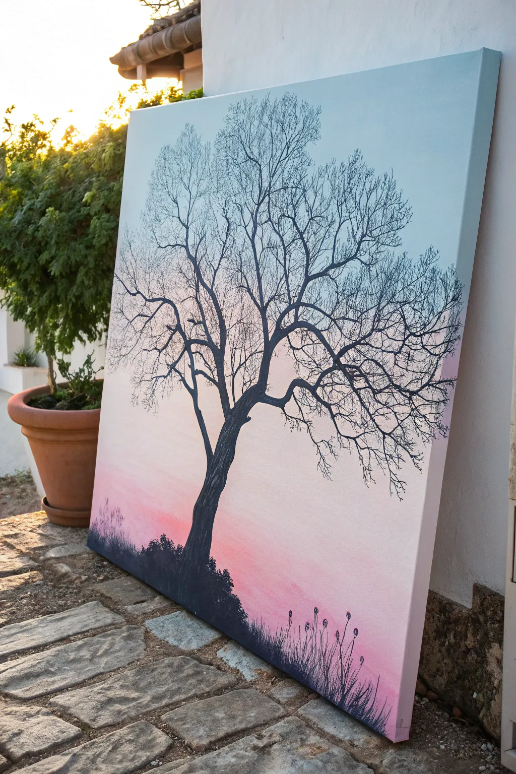 Embrace the elegance of simplicity with a stunning tree silhouette painting. Perfect for adding a touch of nature-inspired artistry to your minimalist decor.