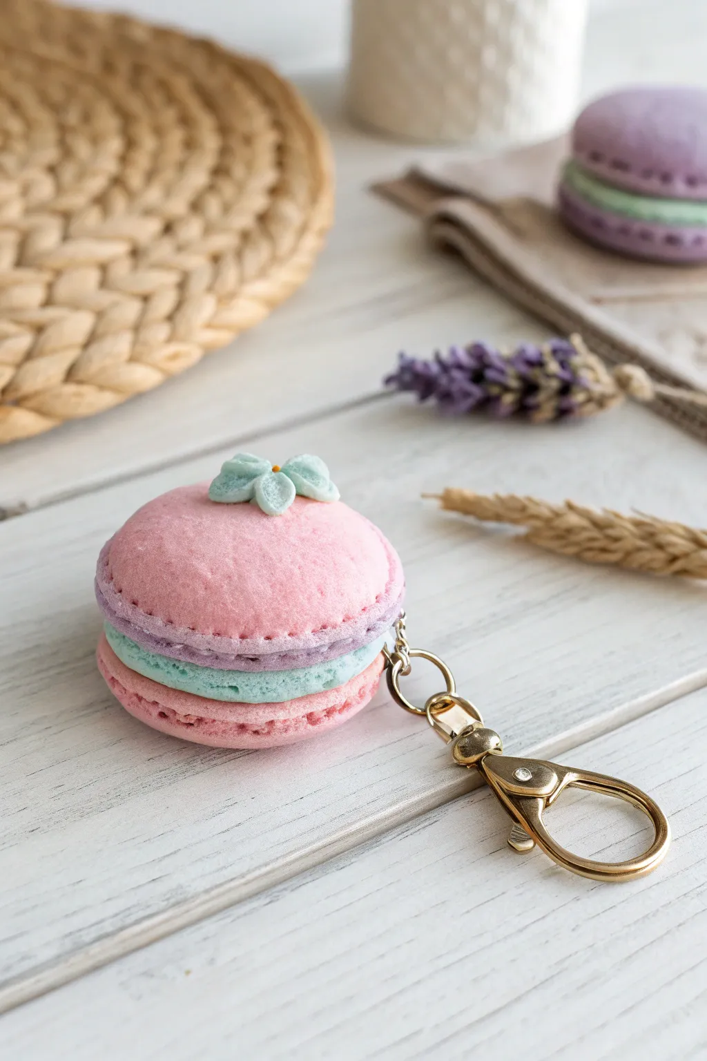 Sweet simplicity: A charming felt macaron keychain that adds a touch of whimsy to your everyday essentials.