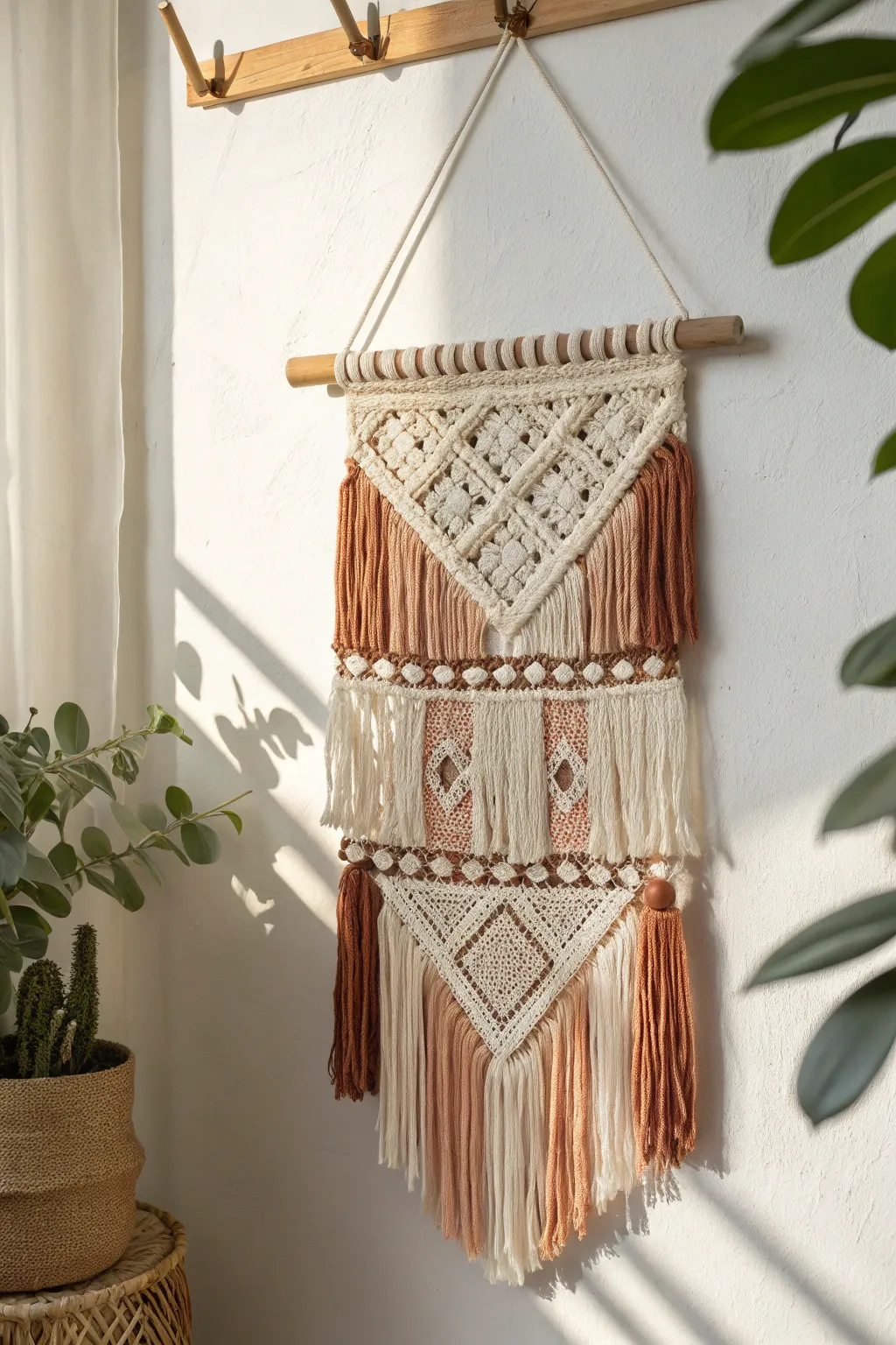 Infuse your space with bohemian charm and minimalist elegance with a handcrafted crochet wall hanging.