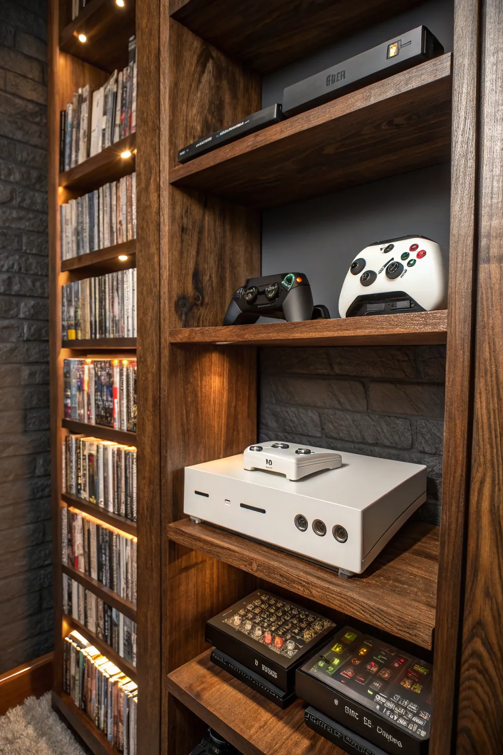 Organize with Style: Elevate your gaming room with a handcrafted shelf that blends functionality and elegance.