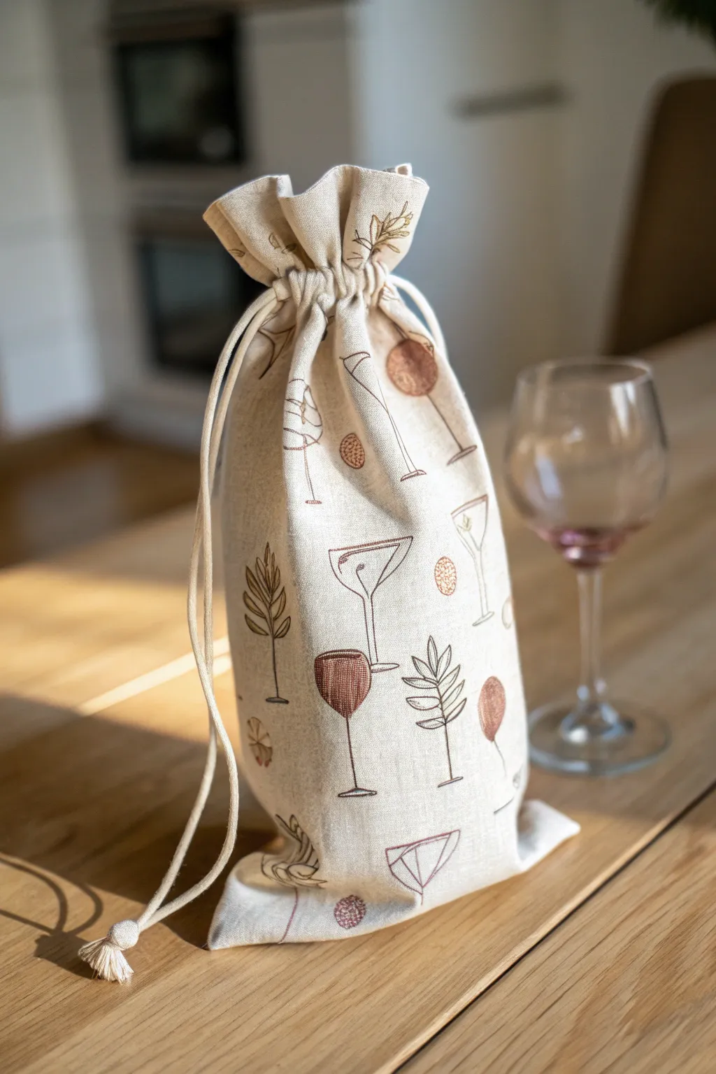 Eco-friendly elegance: Customizable fabric pouches for your cherished wine glasses.