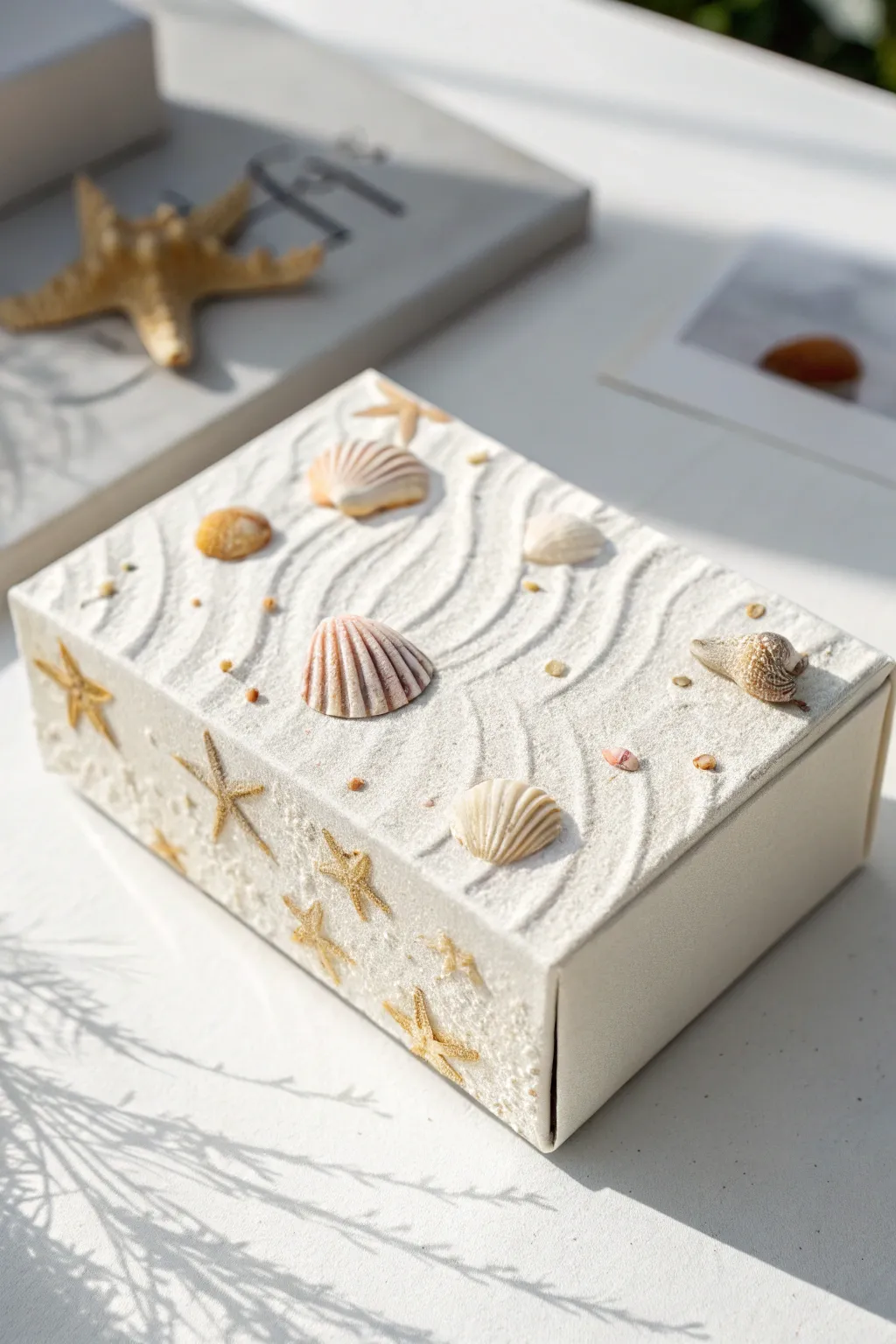 An elegant beach-themed gift card box that captures the essence of summer with its minimalist charm.