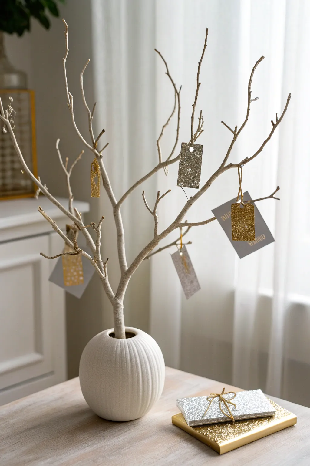 Add a sparkle to your gift card tree with elegant, shiny clips for a chic, minimalist touch.