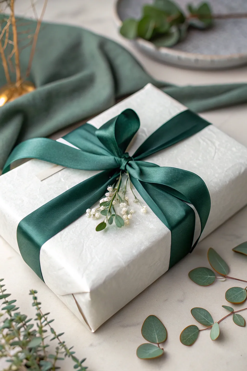 Elevate your gift-giving with luxurious layers of glossy paper and satin ribbon. Simplicity meets elegance.