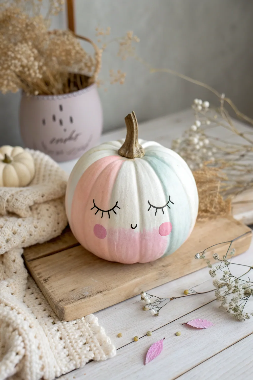 Embrace the charm of pastel-painted pumpkins for a serene and stylish fall decor.