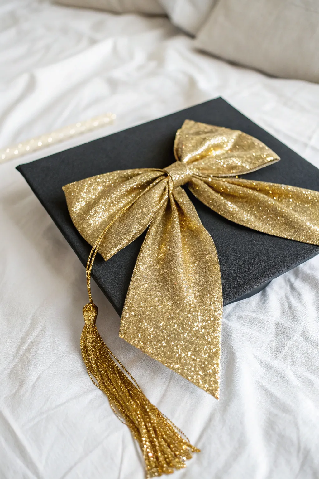 Add a touch of sparkle to your special day with a bold glitter bow!