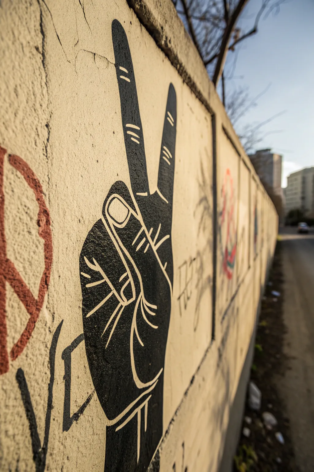 Symbolic Gestures: Adding a touch of peace to urban landscapes through intricate stencil art.