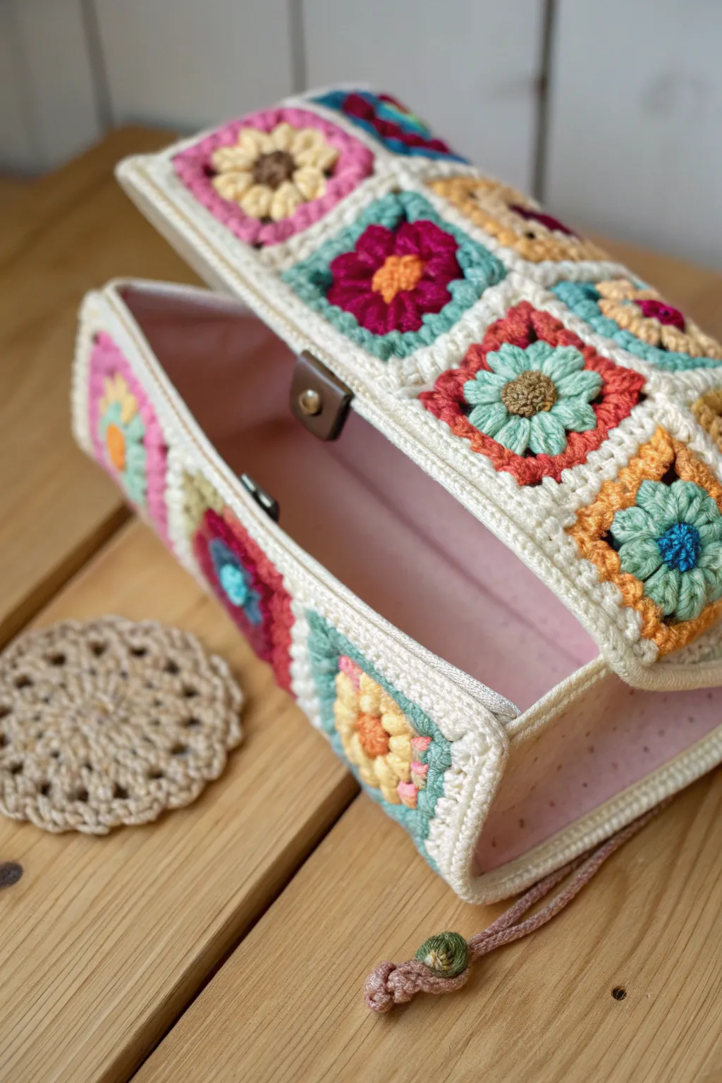 Elevate your style with a touch of handmade charm - discover the perfect blend of Boho and minimalist elegance with this granny square mini clutch.