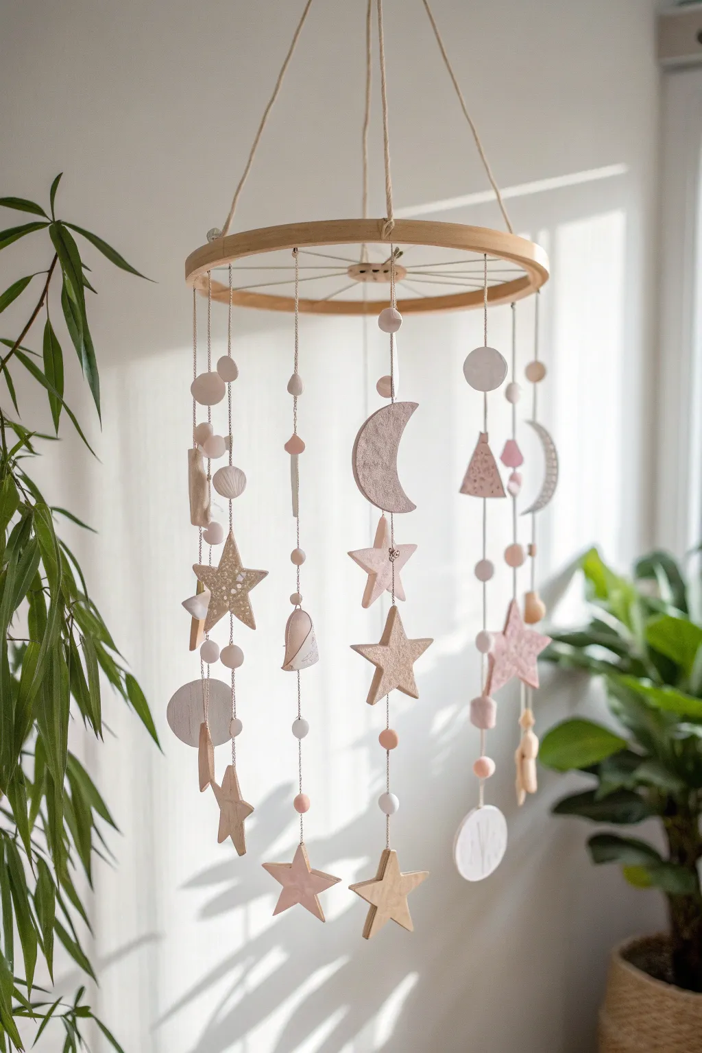 Elevate your space with this charming DIY mobile, a perfect blend of minimalist design and boho elegance.
