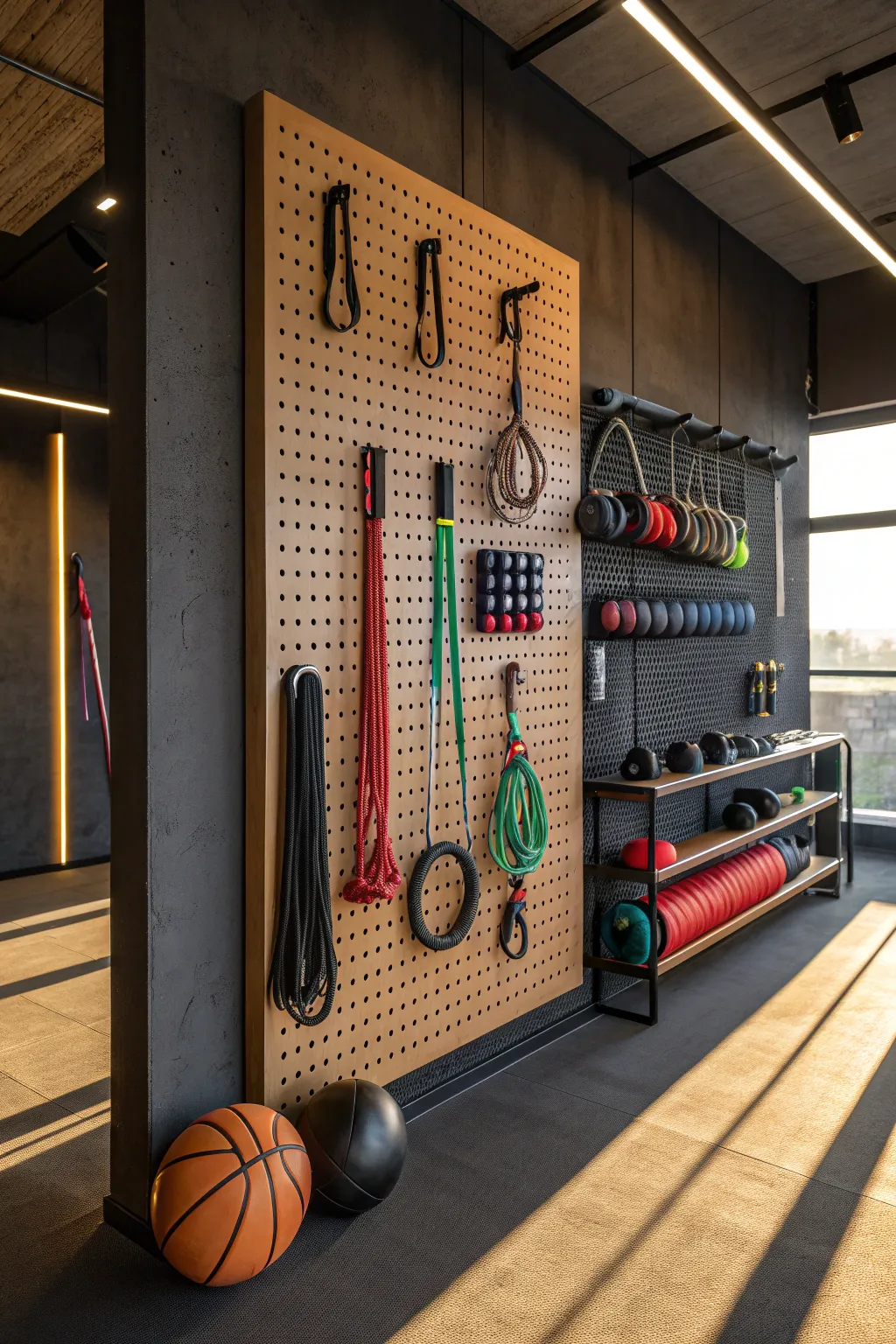Elevate your gym organization with a pegboard masterpiece.
