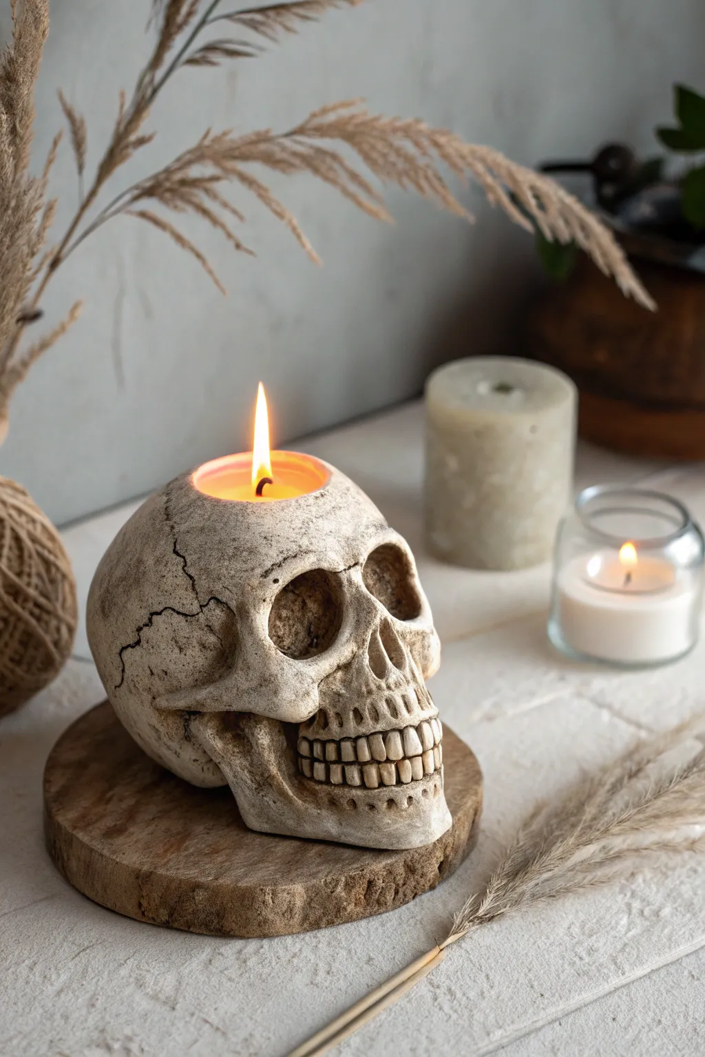 Elevate your Halloween decor with this elegant skull candle holder—where minimalism meets the macabre.