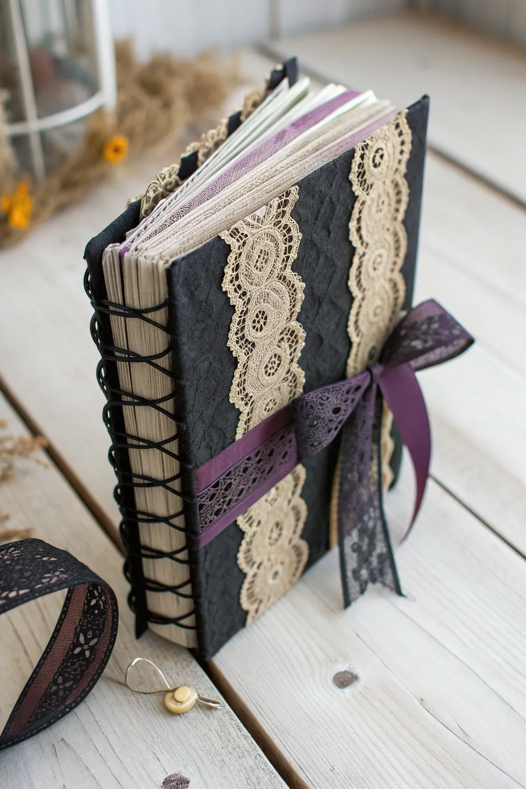 Crafting elegance: Lace and ribbons transform a simple page into a gothic masterpiece.