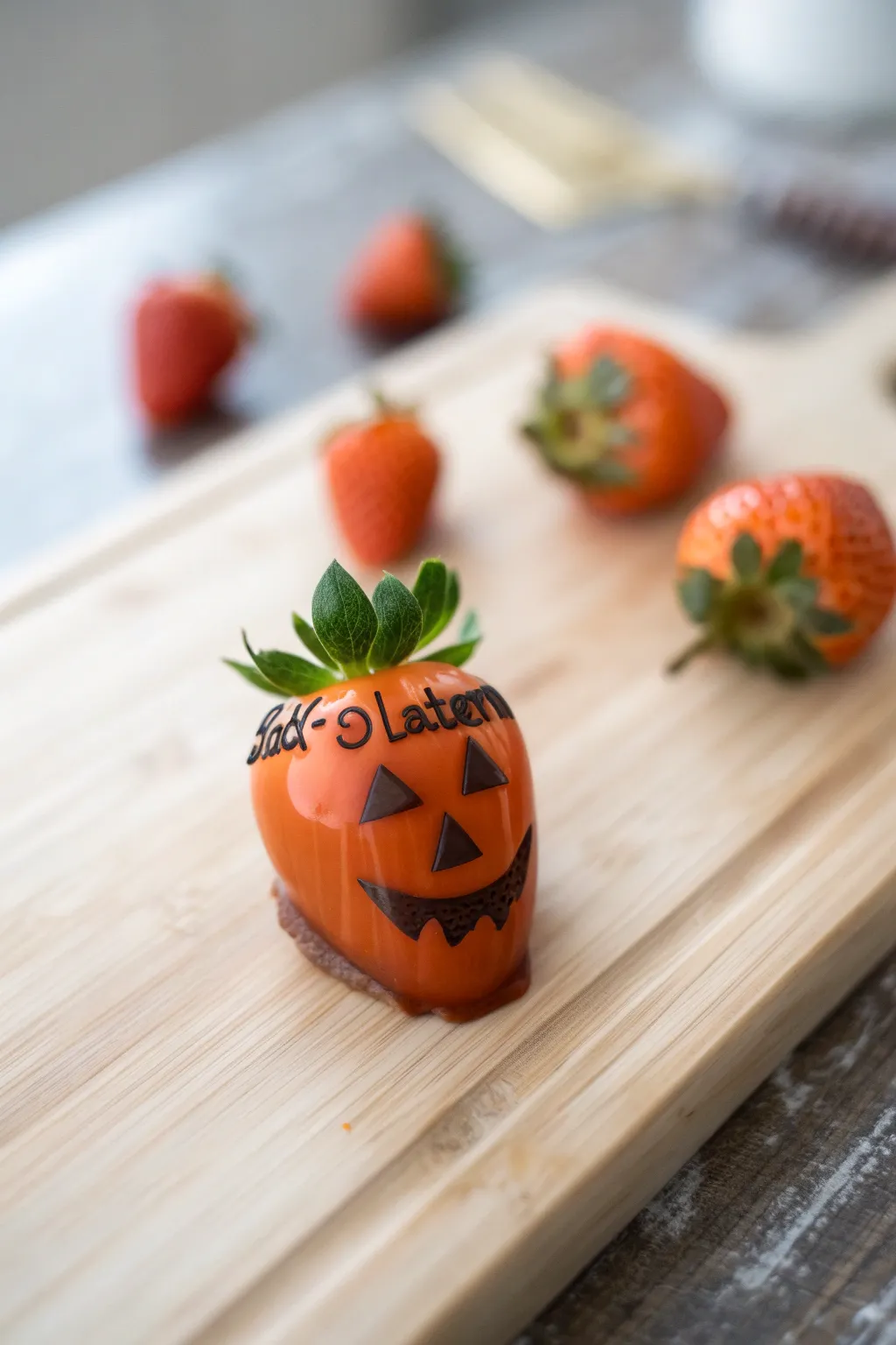 A touch of Halloween magic: Jack-o'-lantern strawberry delight.