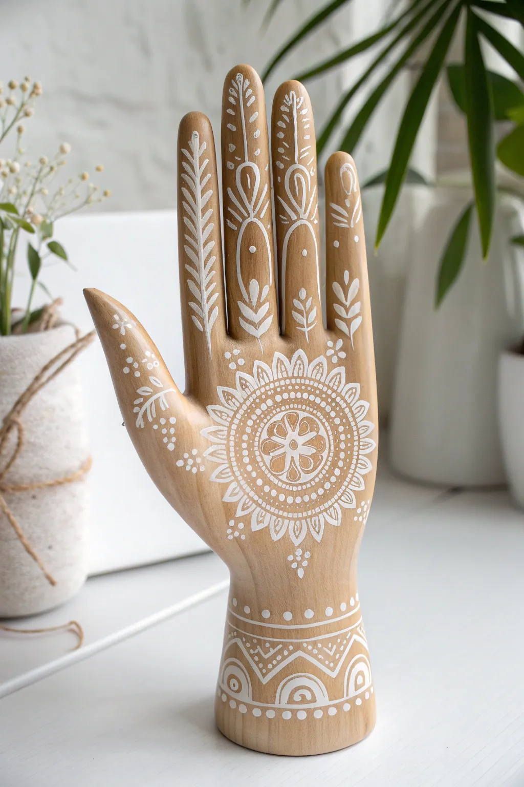 Elevate your space with artful elegance: a hand sculpture adorned with delicate patterns.