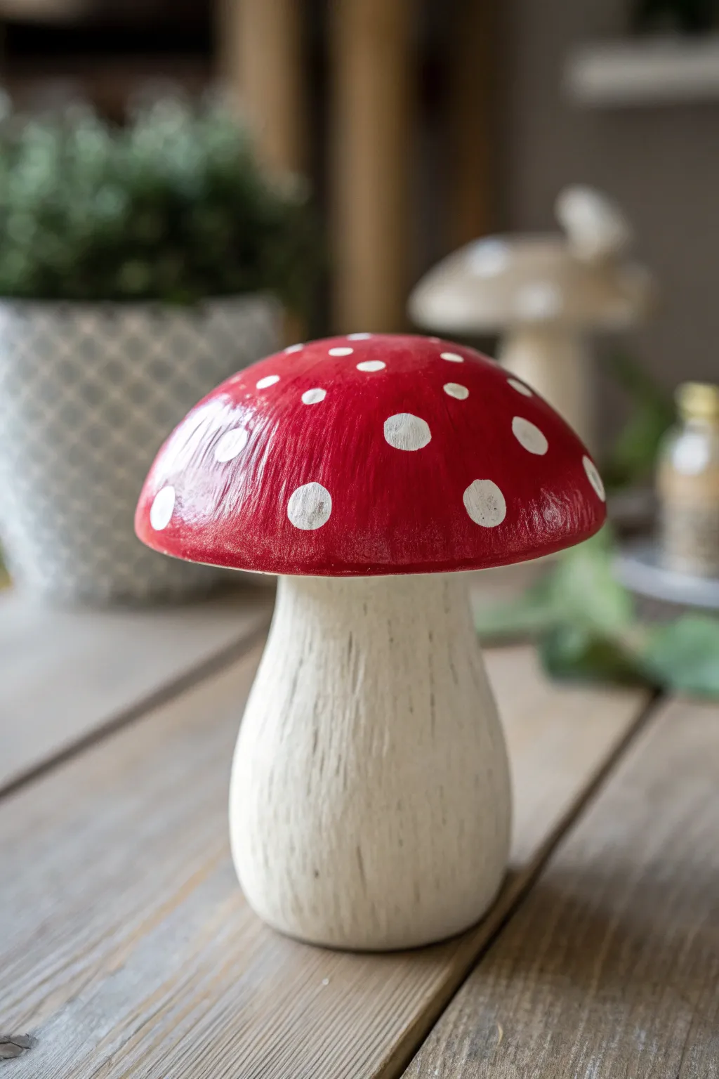 Add a touch of whimsy to your space with this charming polka dot mushroom, perfect for a minimalist decor with a playful twist.