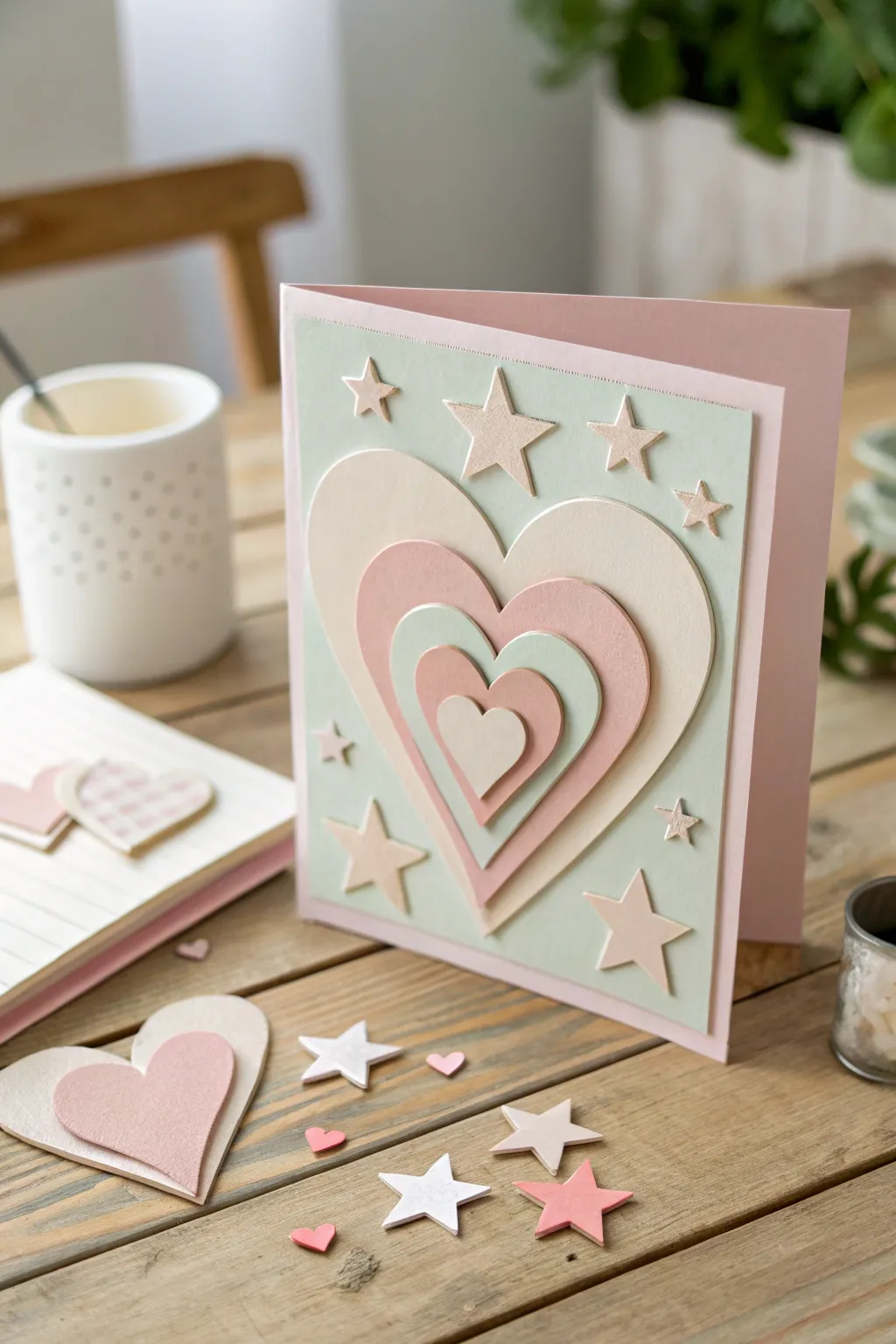 Crafted with Heart: A Scandinavian-inspired Teacher's Day card with layered cut-out shapes for a touch of elegance.