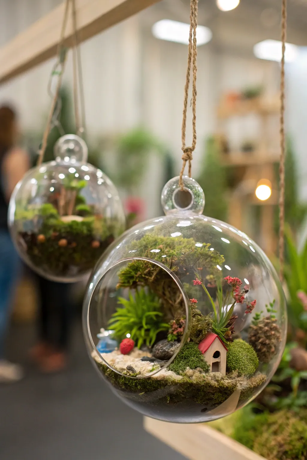 Terrarium wonders within glass globes.