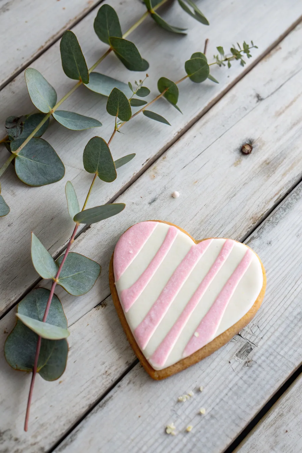 Sweet Stripes: Embrace imperfection with charmingly uneven pastel stripes on your heart cookies.