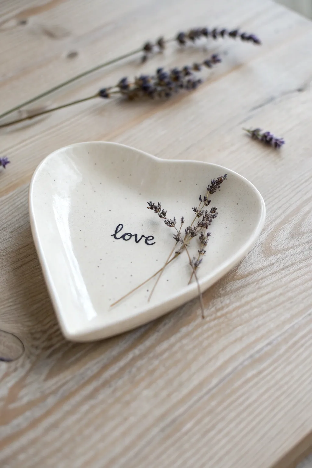 Craft meaningful moments with personalized love notes on a heart-shaped plate, perfect for a touch of minimalist elegance.