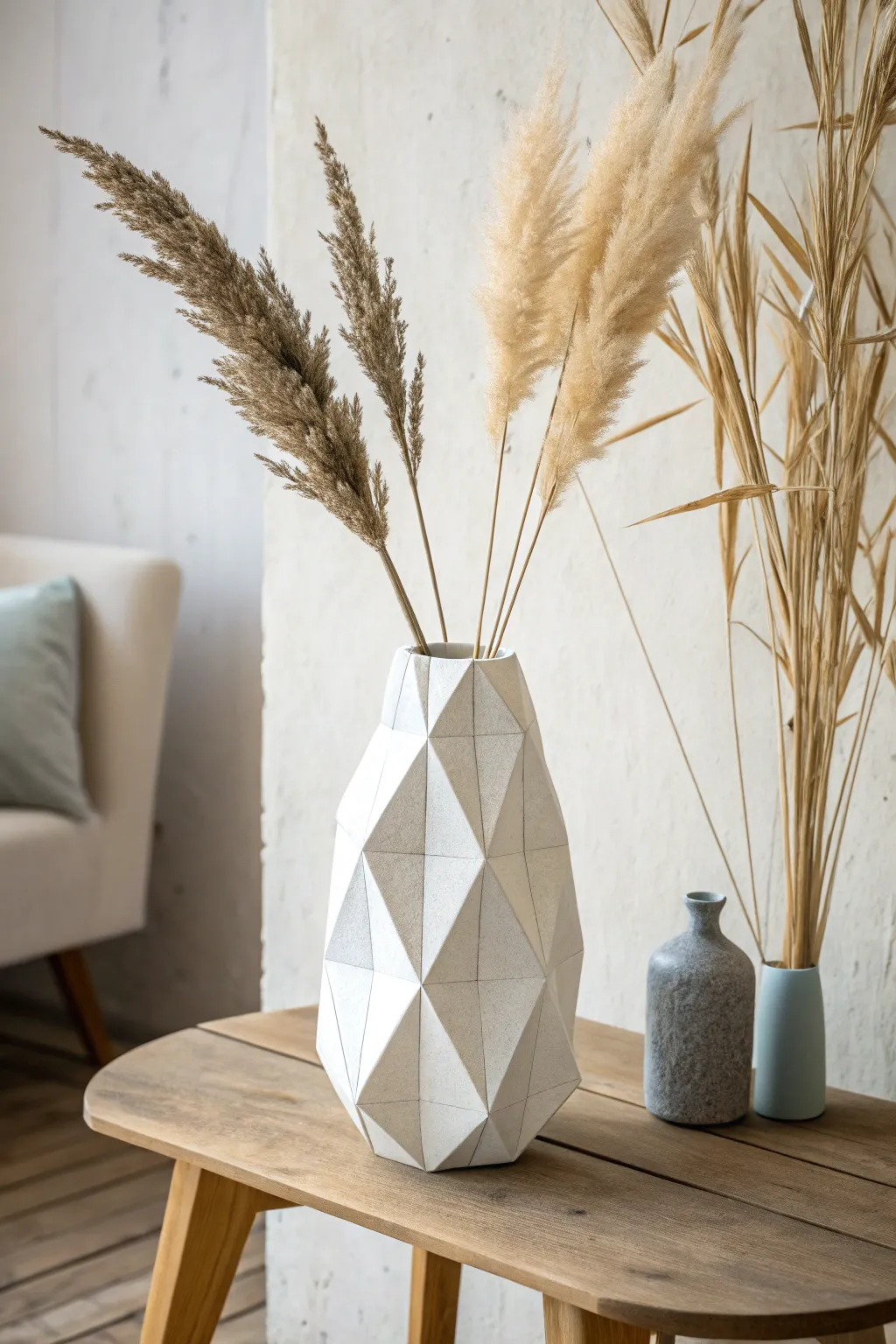 Embrace the art of simplicity with a geometric paper mache vase, perfect for adding a touch of modern elegance to your space.