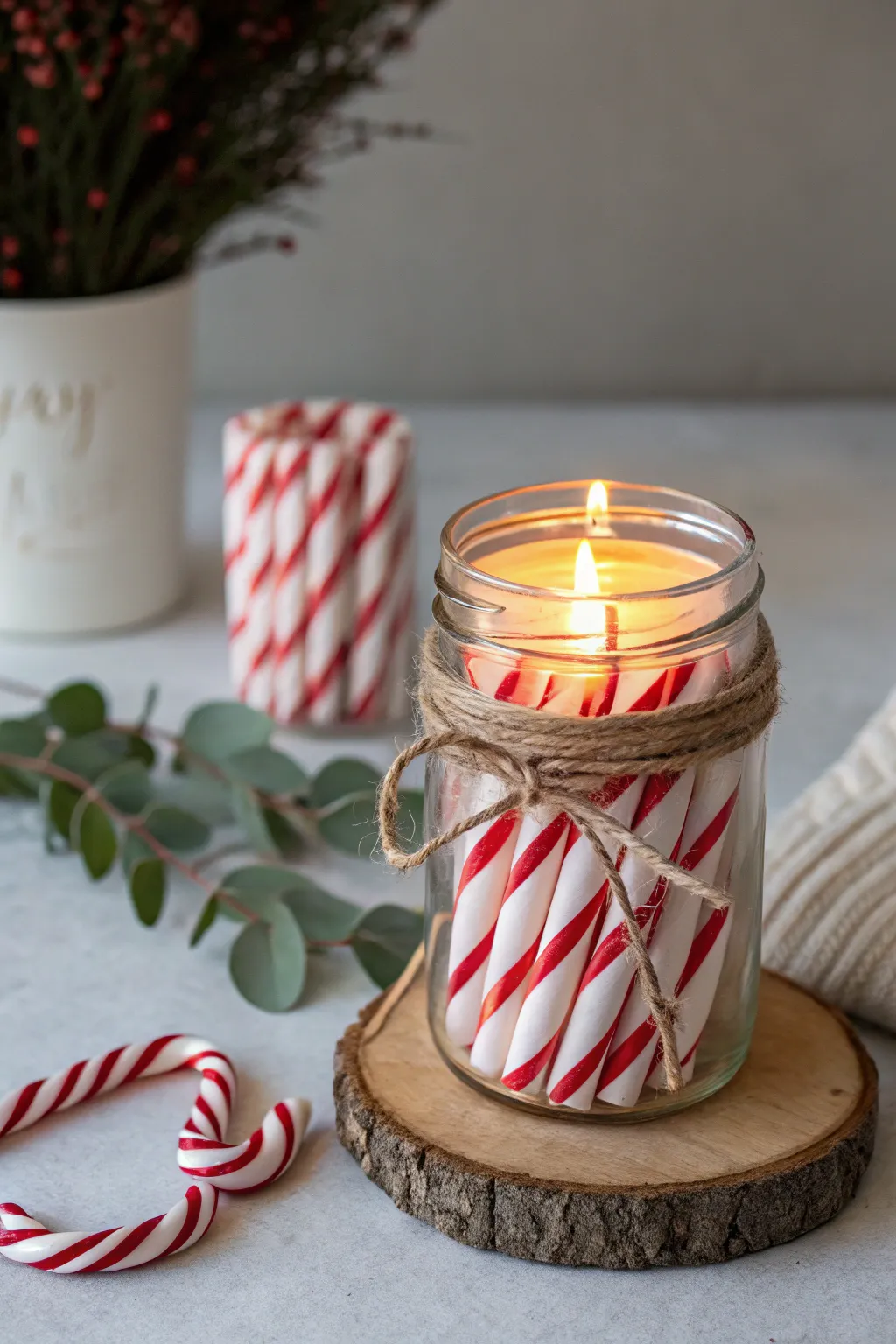 Illuminate your holiday season with these charming candy cane candle holders, a perfect blend of minimalist elegance and festive spirit.
