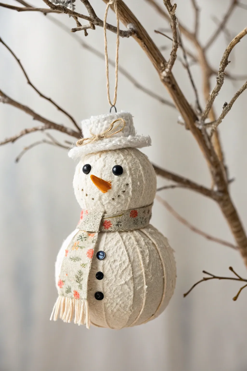 Embrace the charm of handmade with this quirky snowman ornament, crafted from recycled treasures. 🎄✨ #ScandiBohoCrafts