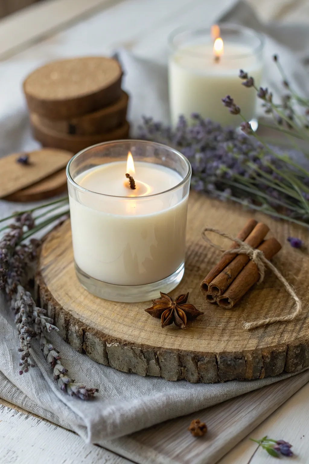 Illuminate your space with the warm glow of a handmade scented candle, perfect for a cozy holiday touch.