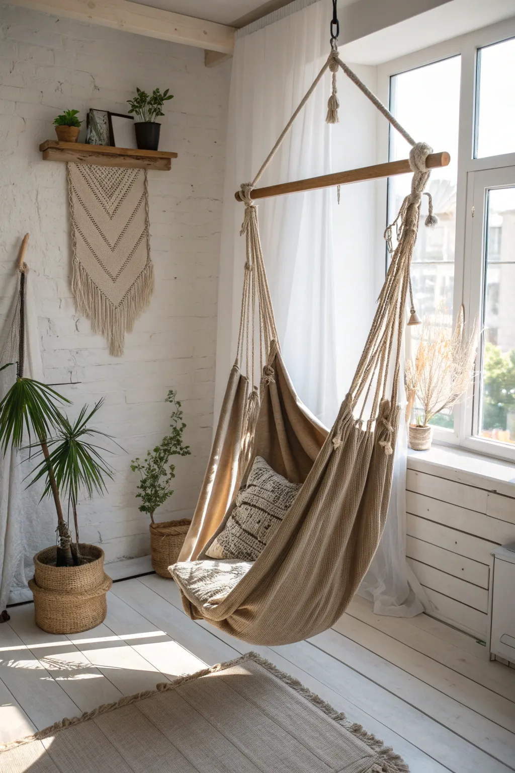 Unwind in style with this handcrafted hammock swing – your perfect sanctuary for an afternoon nap.