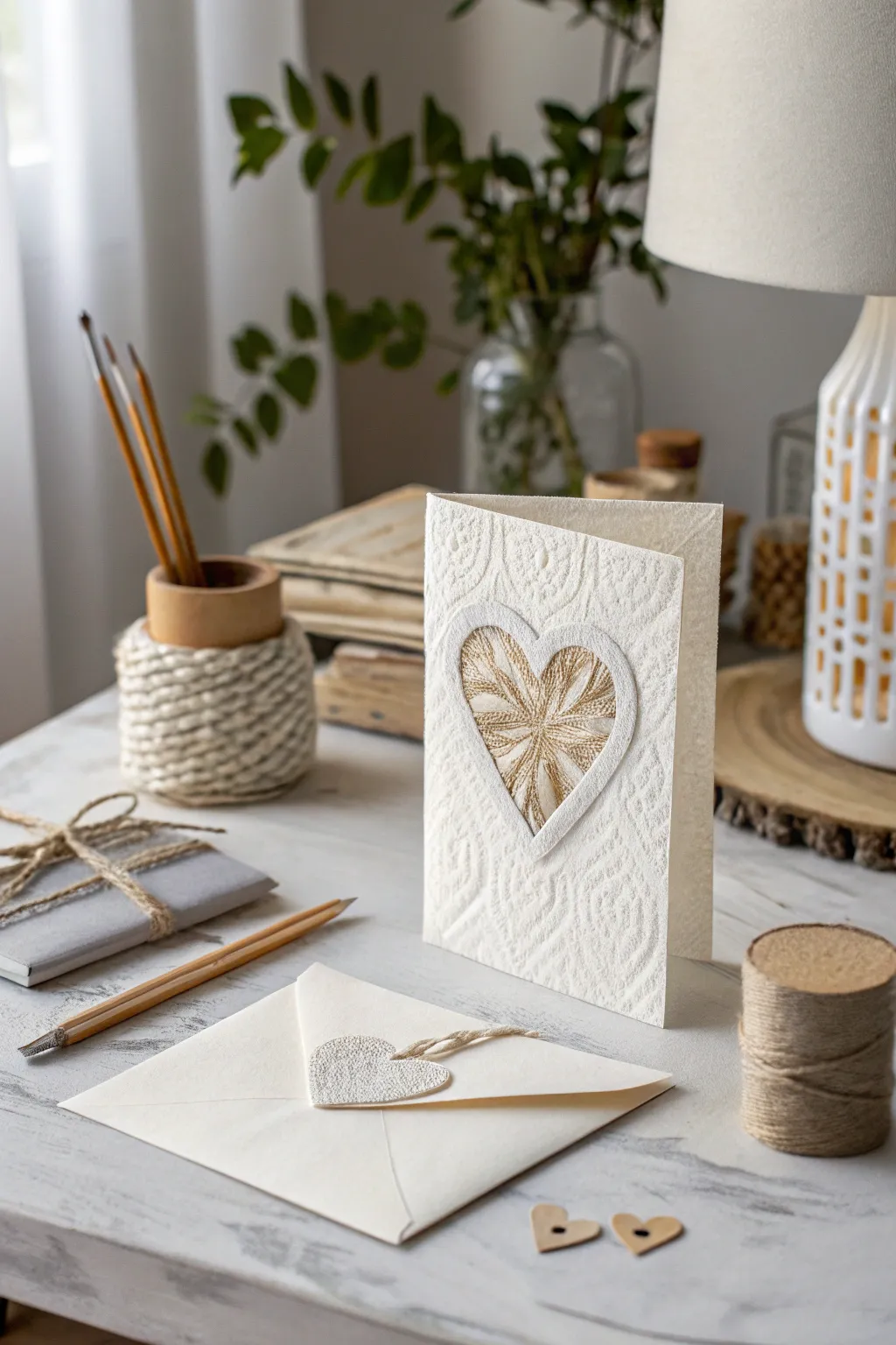 Craft with love: Create a heartfelt Valentine's card with a charming fabric appliqué touch, perfect for him. 💌🌿