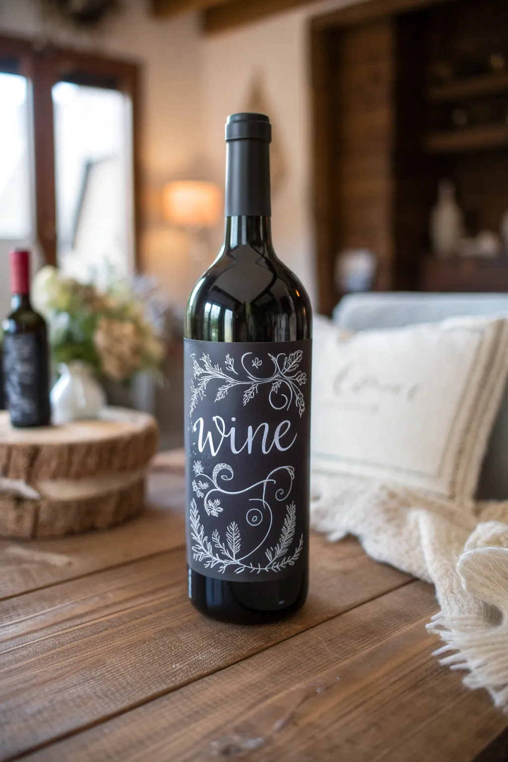 Embrace rustic elegance with charming chalkboard wine labels.
